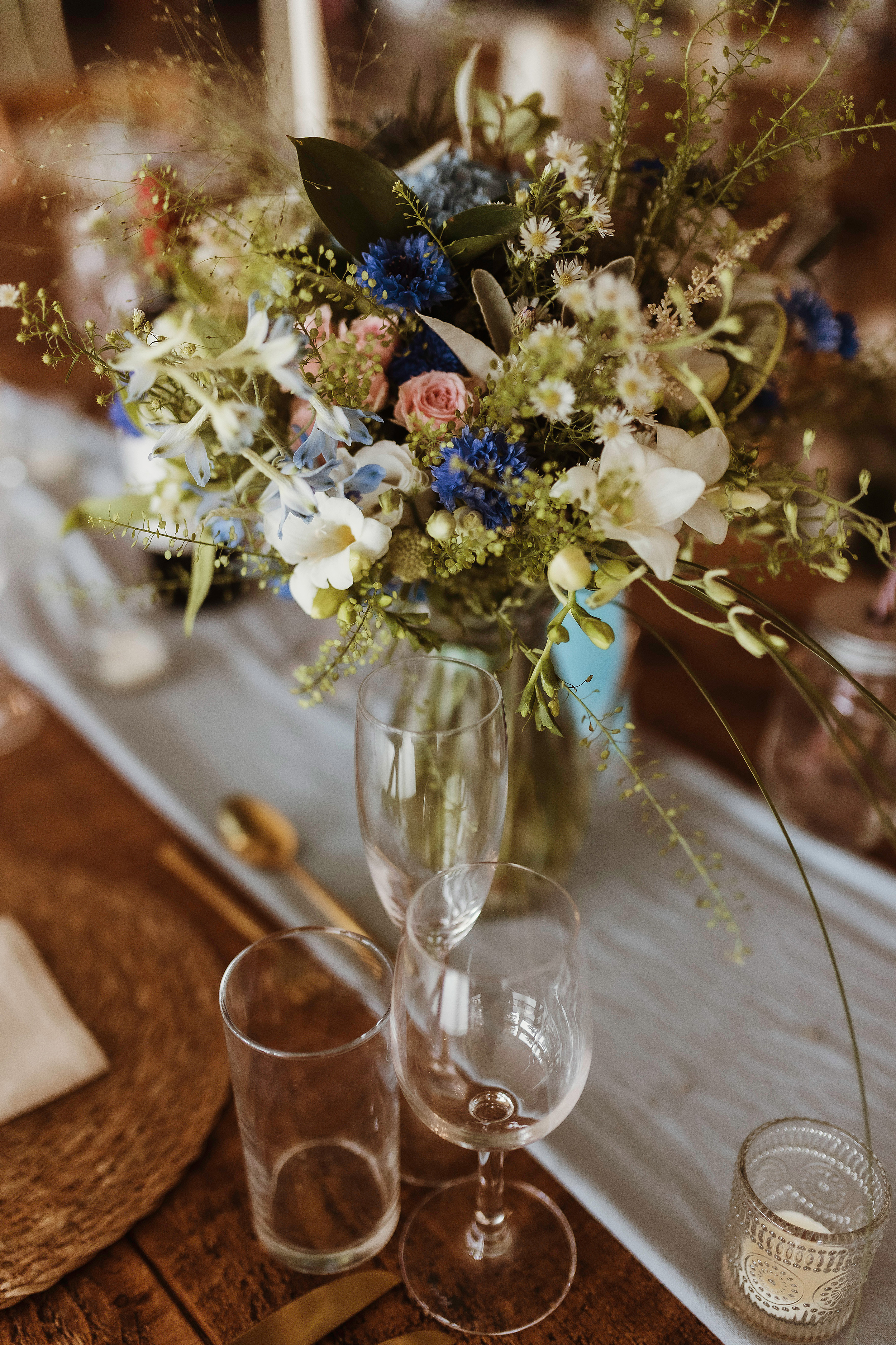 Vase of country flowers, reception ready